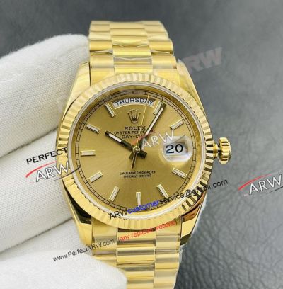 VR Factory Rolex Day Date 40 Gold Stick Face Yellow Gold 2836 Super Clone Watch
